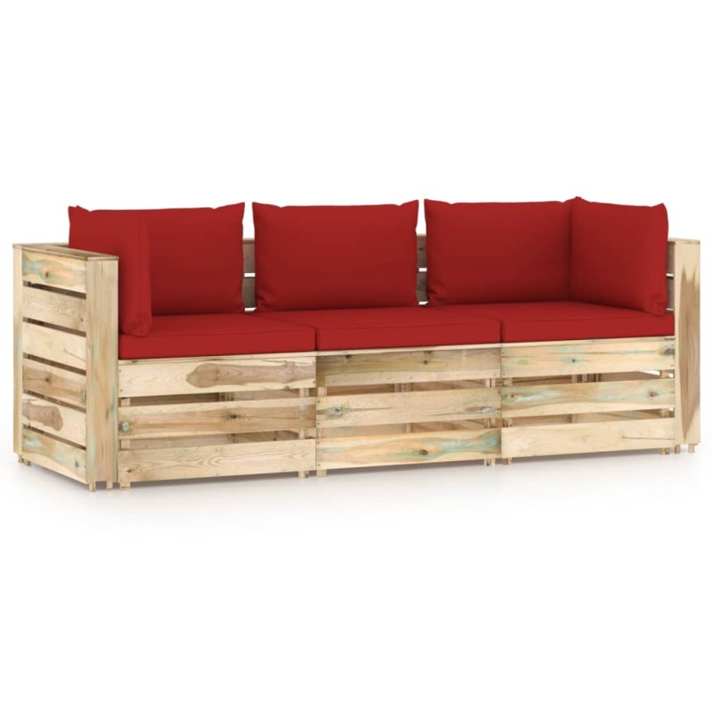 Divano da Giardino 3 Posti con Cuscini Legno Impregnato Verde Divano da Giardino 3 Posti con Cuscini Legno Impregnato Verde