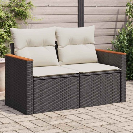 vidaXL Divano da Giardino con Cuscini a 2 Posti Nero in Polyrattan