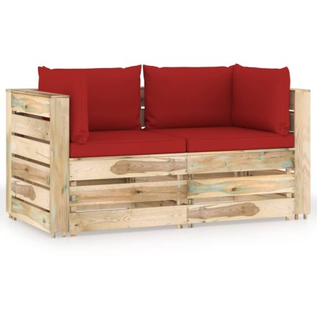 Divano da Giardino 2 Posti con Cuscini Legno Impregnato Verde