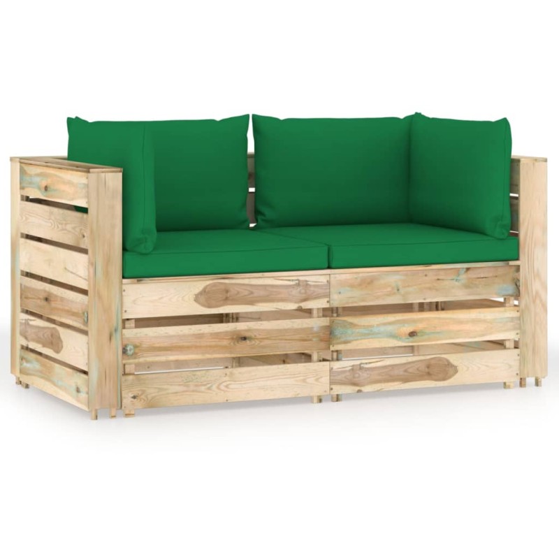 Divano da Giardino 2 Posti con Cuscini Legno Impregnato Verde Divano da Giardino 2 Posti con Cuscini Legno Impregnato Verde