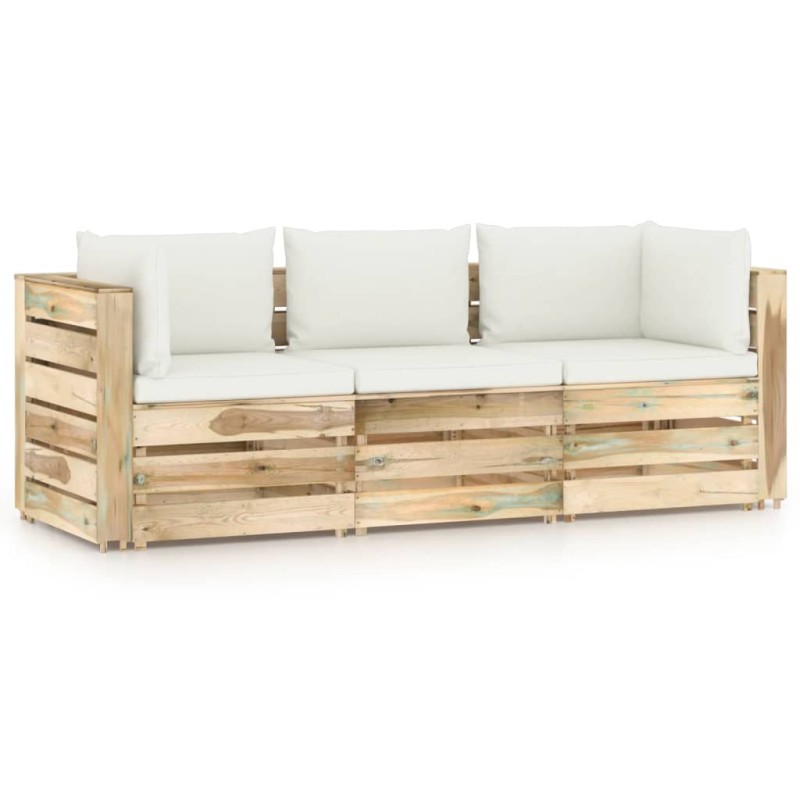 Divano da Giardino 3 Posti con Cuscini Legno Impregnato Verde Divano da Giardino 3 Posti con Cuscini Legno Impregnato Verde