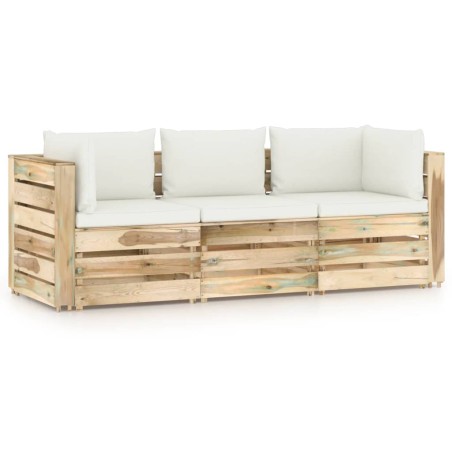Divano da Giardino 3 Posti con Cuscini Legno Impregnato Verde