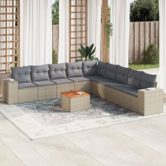 vidaXL Set Divano da Giardino 10 pz con Cuscini Beige in Polyrattan