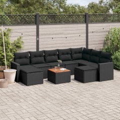 vidaXL Set Divani da Giardino 10pz con Cuscini in Polyrattan Nero