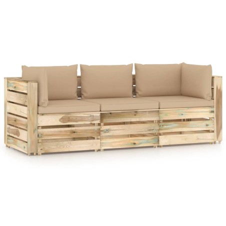 Divano da Giardino 3 Posti con Cuscini Legno Impregnato Verde