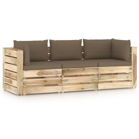 Divano da Giardino 3 Posti con Cuscini Legno Impregnato Verde