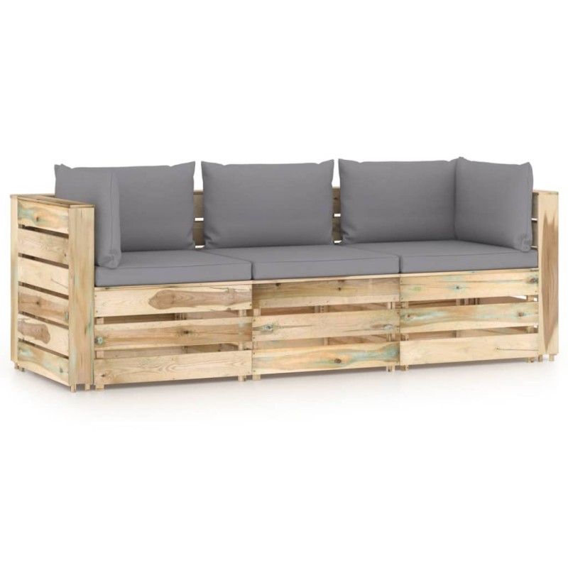 Divano da Giardino 3 Posti con Cuscini Legno Impregnato Verde Divano da Giardino 3 Posti con Cuscini Legno Impregnato Verde