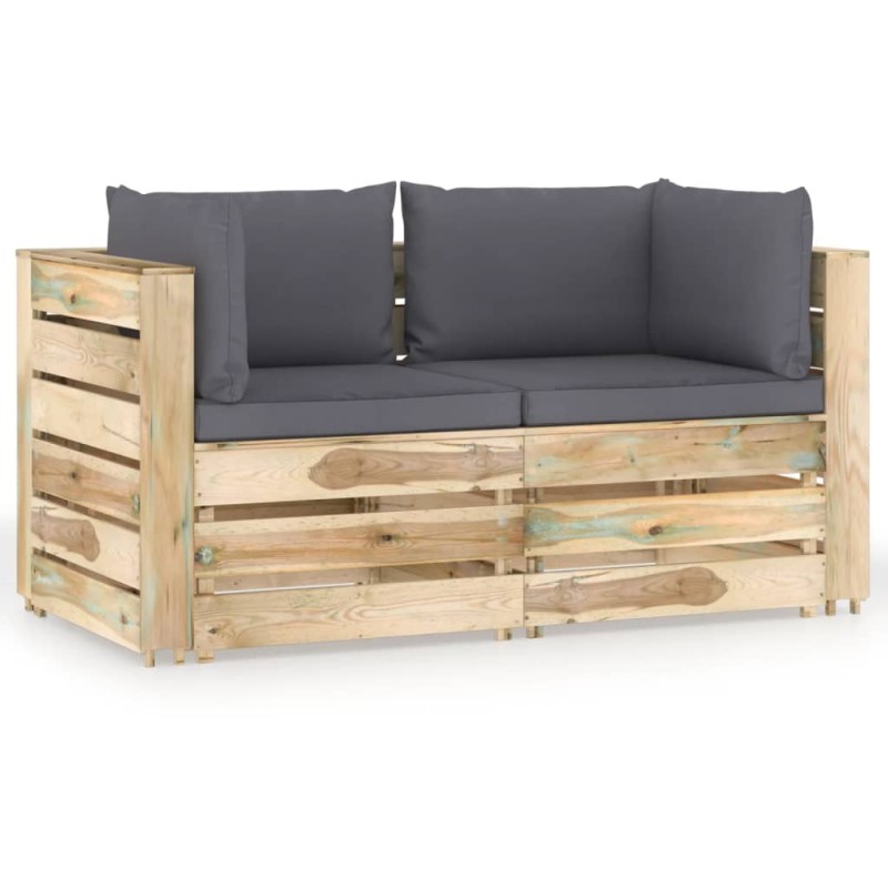 Divano da Giardino 2 Posti con Cuscini Legno Impregnato Verde Divano da Giardino 2 Posti con Cuscini Legno Impregnato Verde