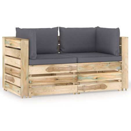 Divano da Giardino 2 Posti con Cuscini Legno Impregnato Verde