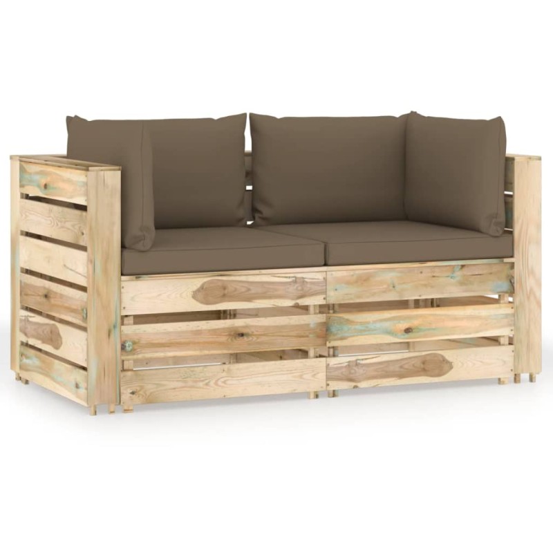 Divano da Giardino 2 Posti con Cuscini Legno Impregnato Verde Divano da Giardino 2 Posti con Cuscini Legno Impregnato Verde