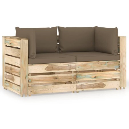 Divano da Giardino 2 Posti con Cuscini Legno Impregnato Verde