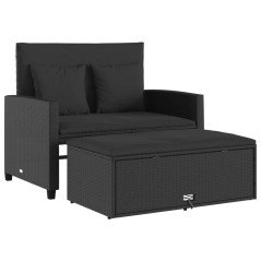 vidaXL Divano da Giardino con Cuscini a 2 Posti Nero in Polyrattan