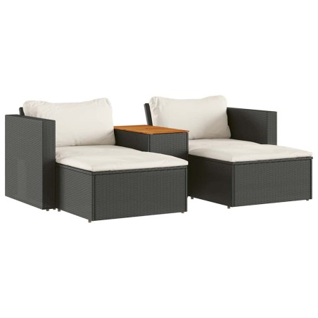 vidaXL Set Divani da Giardino 5 pz con Cuscini Nero Polyrattan Acacia