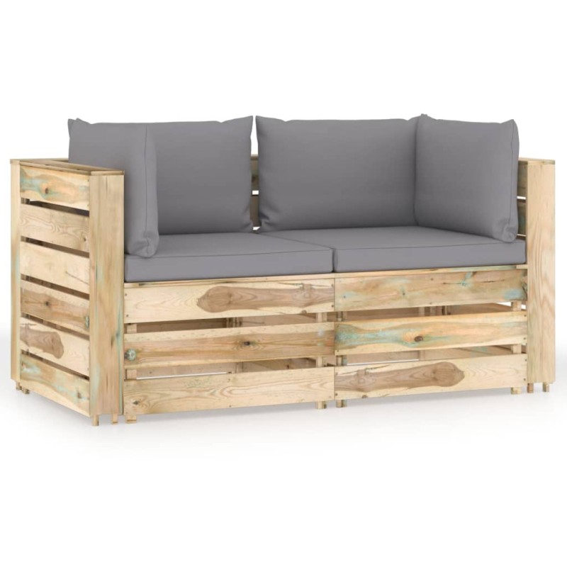 Divano da Giardino 2 Posti con Cuscini Legno Impregnato Verde