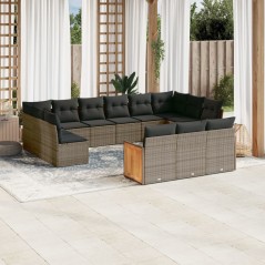 vidaXL Set Divani da Giardino 13 pz con Cuscini Grigio in Polyrattan