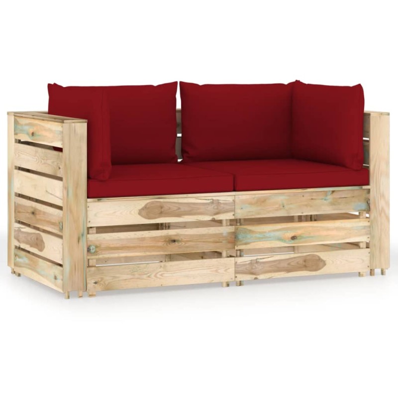 Divano da Giardino 2 Posti con Cuscini Legno Impregnato Verde