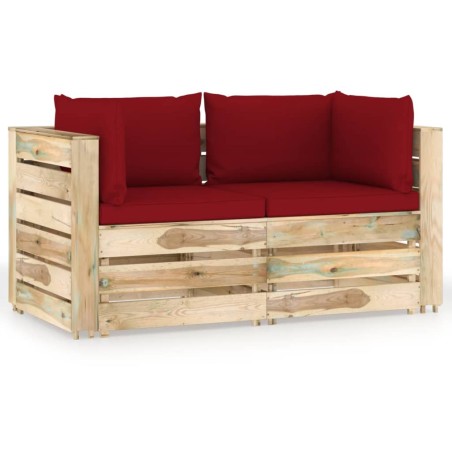 Divano da Giardino 2 Posti con Cuscini Legno Impregnato Verde