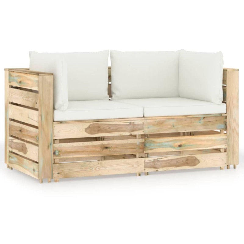 Divano da Giardino 2 Posti con Cuscini Legno Impregnato Verde Divano da Giardino 2 Posti con Cuscini Legno Impregnato Verde