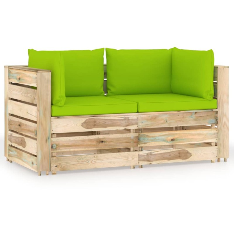 Divano da Giardino 2 Posti con Cuscini Legno Impregnato Verde Divano da Giardino 2 Posti con Cuscini Legno Impregnato Verde
