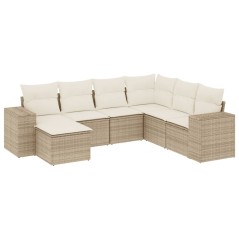 vidaXL Set Divani da Giardino 7 pz con Cuscini Beige in Polyrattan