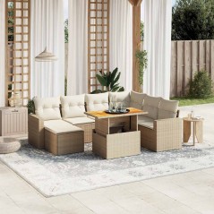vidaXL Set Divano da Giardino 8 pz con Cuscini Beige in Polyrattan