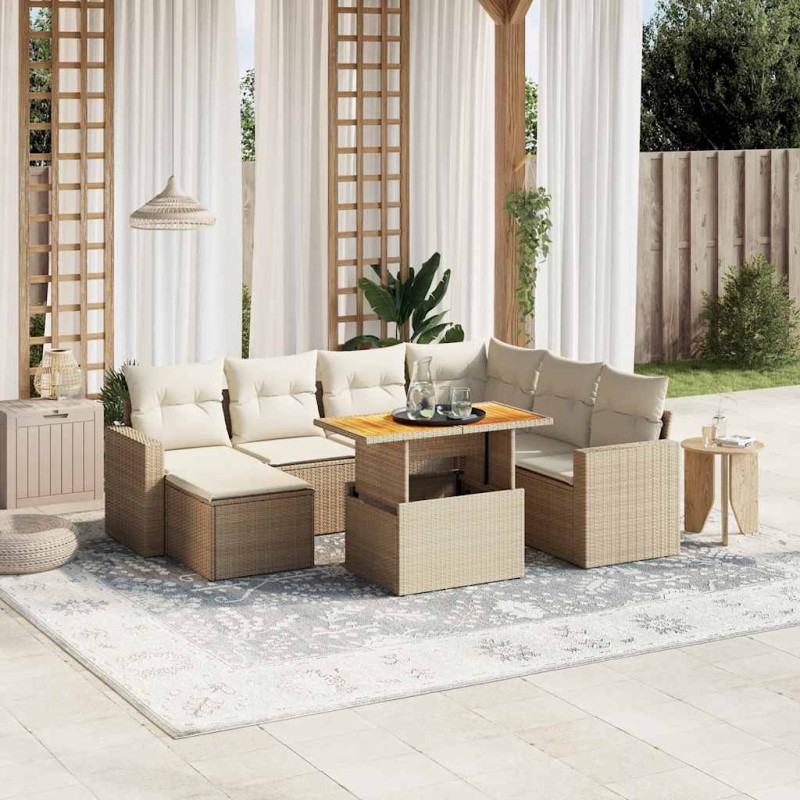 vidaXL Set Divano da Giardino 8 pz con Cuscini Beige in Polyrattan vidaXL Set Divano da Giardino 8 pz con Cuscini Beige in Polyrattan