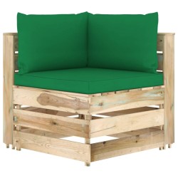 Divano Angolare Modulare con Cuscini in Legno Impregnato Verde