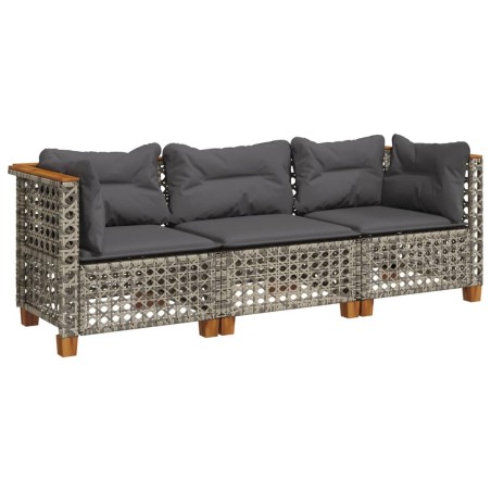 vidaXL Divano da Giardino con Cuscini 3 Posti Grigio in Polyrattan