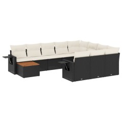 vidaXL Set Divani da Giardino 11 pz con Cuscini in Polyrattan Nero