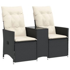 vidaXL Divano Giardino Reclinabile 2Posti con Tavolino Nero Polyrattan