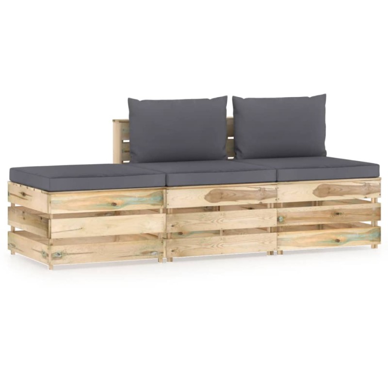 vidaXL Set Salotto da Giardino 3 pz con Cuscini Legno Impregnato Verde vidaXL Set Salotto da Giardino 3 pz con Cuscini Legno Impregnato Verde