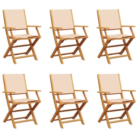 vidaXL Sedie da Giardino Pieghevoli 6pz Beige Tessuto e Legno Massello