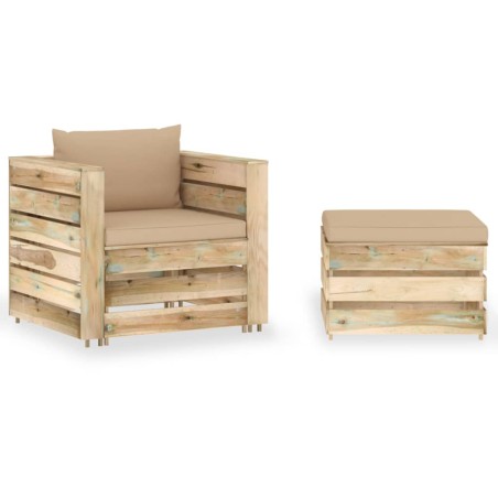 Set Divani da Giardino con Cuscini 2 pz Legno Impregnato Verde
