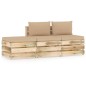 Set Divani da Giardino con Cuscini 3 pz Legno Impregnato Verde Set Divani da Giardino con Cuscini 3 pz Legno Impregnato Verde