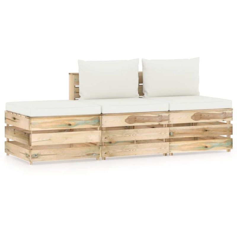 Set Divani da Giardino con Cuscini 3 pz Legno Impregnato Verde Set Divani da Giardino con Cuscini 3 pz Legno Impregnato Verde