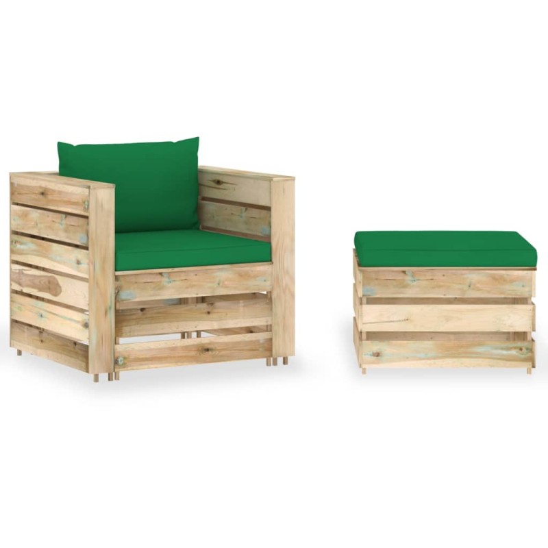 Set Salotto da Giardino 2 pz con Cuscini Legno Impregnato Verde Set Salotto da Giardino 2 pz con Cuscini Legno Impregnato Verde