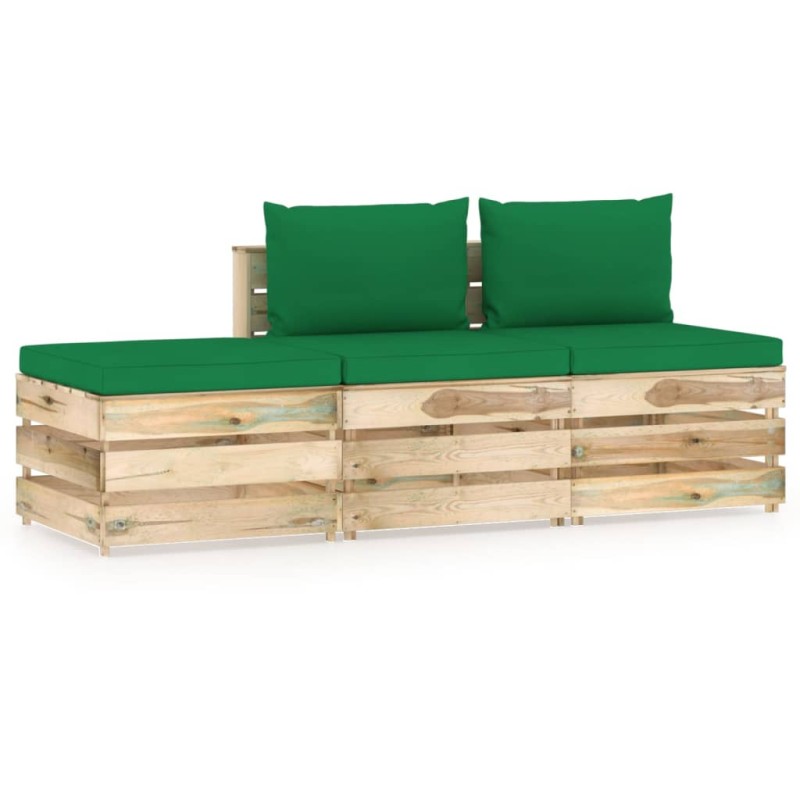 Set Salotto da Giardino 3 pz con Cuscini Legno Impregnato Verde Set Salotto da Giardino 3 pz con Cuscini Legno Impregnato Verde