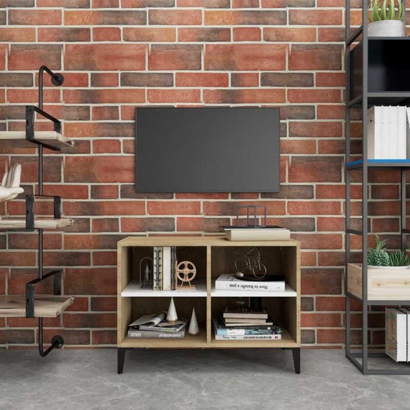 Mobile TV Gambe in Metallo Bianco e Rovere Sonoma 69,5x30x50 cm Mobile TV Gambe in Metallo Bianco e Rovere Sonoma 69,5x30x50 cm