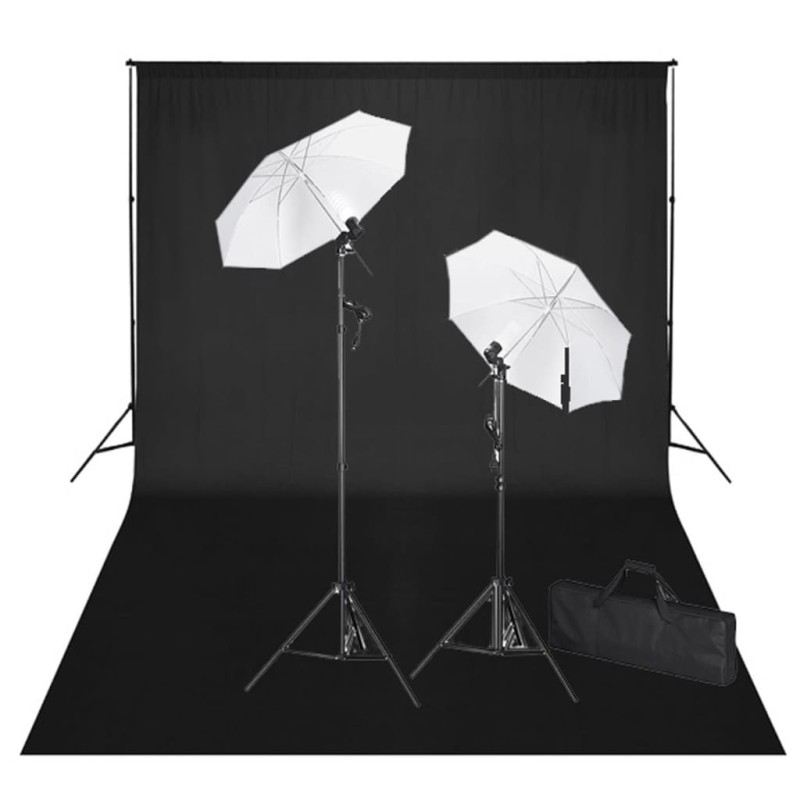 Set Studio Fotografico Fondale Nero 600x300 cm e Luci Set Studio Fotografico Fondale Nero 600x300 cm e Luci