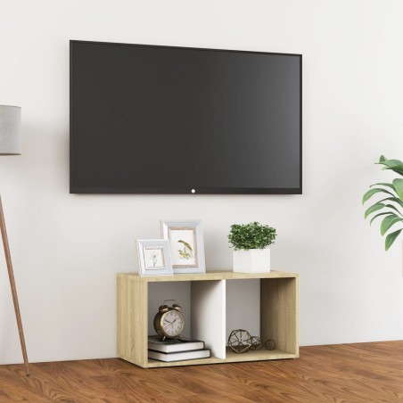 Mobile Porta TV Bianco e Rovere Sonoma 72x35x36,5 cm in Truciolato