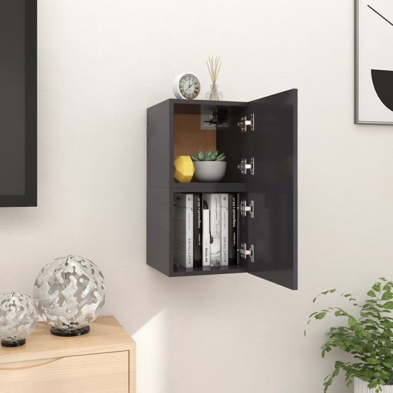 Armadietti a Parete per TV 2 pz Grigi 30,5x30x30 cm