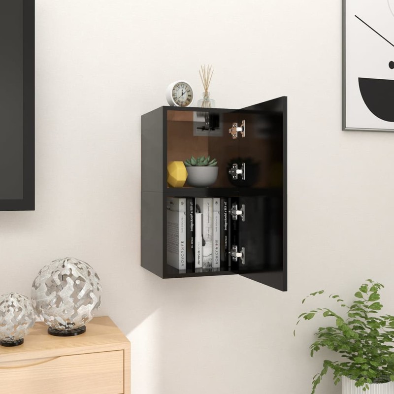 Armadietti a Parete per TV 2 pz Neri 30,5x30x30 cm Armadietti a Parete per TV 2 pz Neri 30,5x30x30 cm