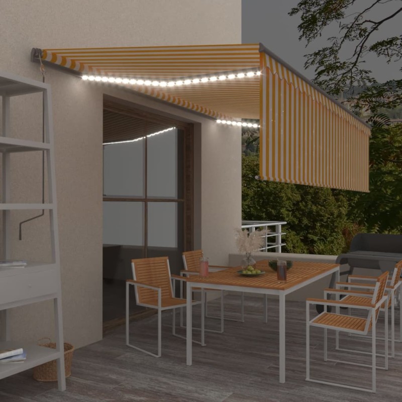vidaXL Tenda Automatica con Sensore Vento LED 5x3m Gialla/Bianca vidaXL Tenda Automatica con Sensore Vento LED 5x3m Gialla/Bianca