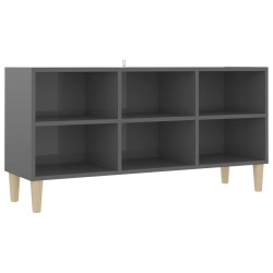 Mobile TV con Gambe in Legno Massello Grigio Lucido 103,5x30x50 cm