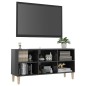 Mobile TV con Gambe in Legno Massello Grigio Lucido 103,5x30x50 cm Mobile TV con Gambe in Legno Massello Grigio Lucido 103,5x30x50 cm