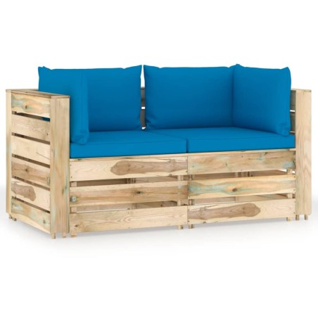 Divano da Giardino 2 Posti con Cuscini Legno Impregnato Verde