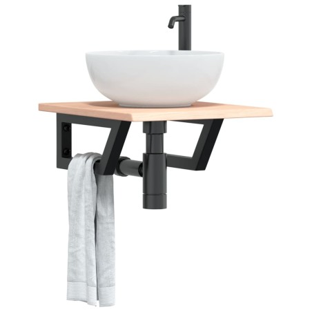 vidaXL Ripiano a Parete per Lavabo in Acciaio e Massello di Rovere