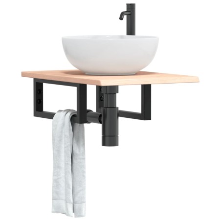 vidaXL Ripiano a Parete per Lavabo in Acciaio e Massello di Rovere