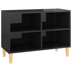 Mobile TV con Gambe in Legno Massello Nero Lucido 69,5x30x50 cm