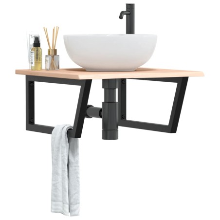vidaXL Ripiano a Parete per Lavabo in Acciaio e Massello di Rovere